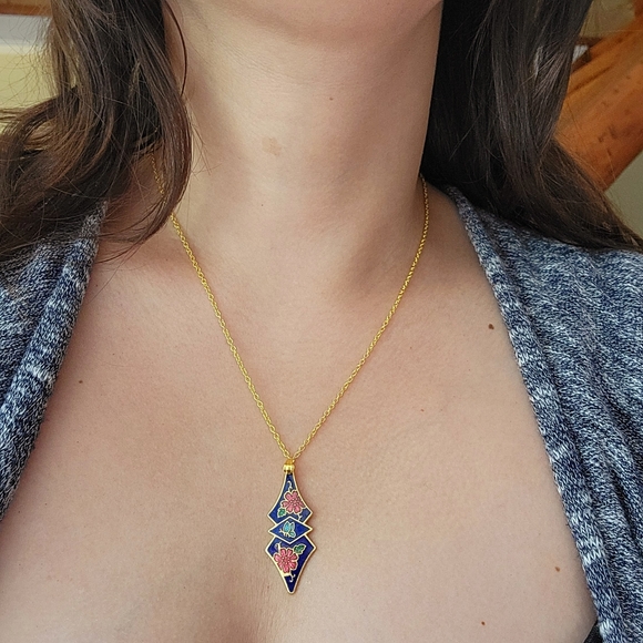 Vintage 10K GP Floral Butterfly Geometric Necklace - Picture 3 of 10
